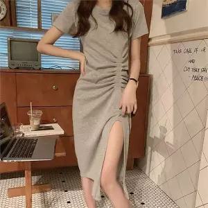 [오노마] ONM 데일리 허리셔링 시크한무드 옆트임 반팔 롱 원피스 (S8652213)