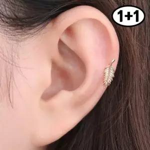 [미니아트][1+1] 트로피컬 14K 금침 로즈골드 데일리 나뭇잎 깃털 피어싱