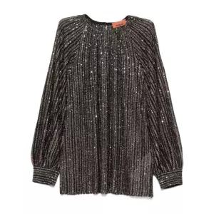 브라운 시퀸 장식 스트라이프 롱 슬리브 셔츠 DS25WN17 BK01CLS80E3