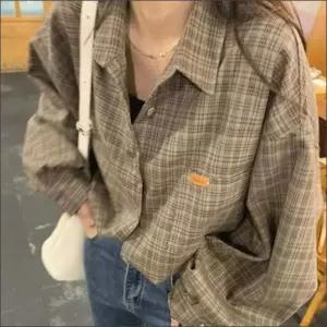 여자 가을느낌 낭낭 긴팔남방 브라운 루즈핏 체크셔츠