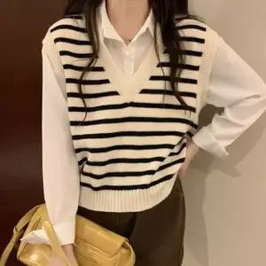 여자 브이넥 셔츠 니트 니트조끼 베이직 남자조 (WFKJXXR)