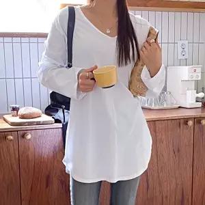 [유야]여성 면 무지 박시 언발 트임 긴팔 롱 티셔츠 STS0178 봄 가을