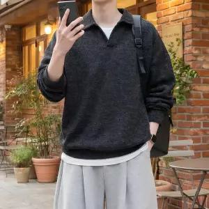 [지지블랙]에든 소프트 오버핏 오픈 카라 골지 니트 맨투맨 티셔츠 빅사이즈 ZZBKN055