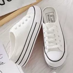 [하프클럽/]여자 2컬러 키높이 통굽 캔버스 뮬 스니커즈화