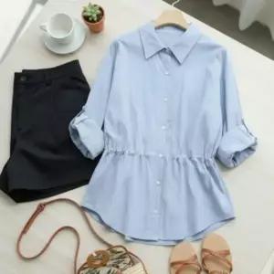 [다잇템] 여성 드로우코드 미니멀리즘 SS 베이직 쿨 셔츠_24406566_588872