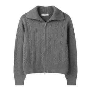 [하프클럽/]여자 로크 세미크롭 케이블 니트 집업 점퍼 SGW-JUA-Q045-차콜