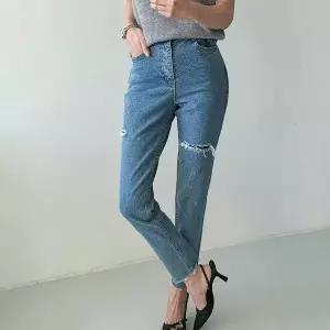 [하프클럽/옷자락]여자 구제 스키니 컷팅 덧댐 스판 슬림핏 청바지