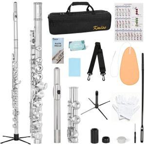 키미즈 클로즈드 홀 C 플루트, 반응형 플루트 악기, 긱 백, 접이식 스탠드, 초보자 가이드, 청소 키트 - 초보자, 학생을 위한 간편한 제품(니켈 도금)