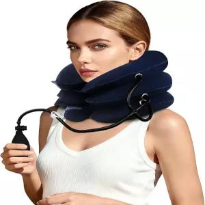 넥 스트레쳐 팽창식 경추 견인 장치 목 도구 조절 가능한 보조기 가정용 디컴프레션 (다크 블루)