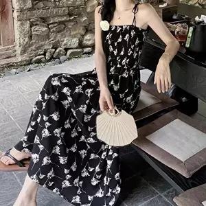 플라워 밴딩 여성 끈나시 여름 롱 원피스 드레스 (KYR-WFIXA99)