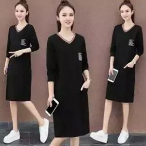 V넥 봄신상 봄신상원피스 루즈핏 롱 레이스장식긴팔원 (KYR-WD8C7D1)