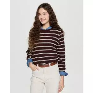 매장정품 HAZZYS 헤지스 헤지스레이디스 [25FW][HSTS-5DC82] 클래식핏 니트라이크 스트라이프 스웨트셔츠