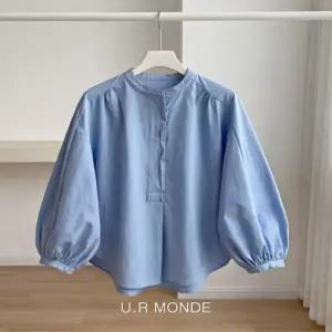 [유아몽드]언발란스 간절기 벌룬 소매 셔링 블라우스 라운드넥