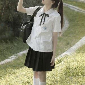 대만교복 졸사 프레 치마 졸업사진 여성용 여자 블라우스 유니폼 XS 소녀 반팔 상하의 세트 스냅사진