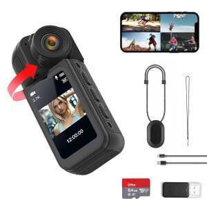 CQH S70 2.7K 타기, 산책(블랙) 64GB 웨어러블 자전거 POV 여행, 포켓 핸즈프리 업무용 녹화, 바디 캠, 미니 캠코더, 마그네틱 카메라, 반려동물 휴대용 엄지 랜야드가 액션 소형 있는