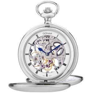 고담 남성 크롬 도금 황동 더블 커버 전시회 기계식 포켓 워치 GWC18804S