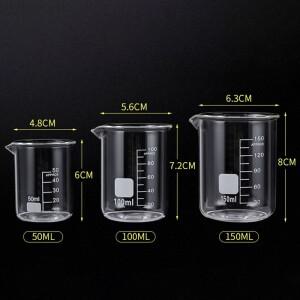 투명한 고 붕규산염 유리 측정 컵 체중계 실험실 비커 주방 도구 베이킹 50-150ml