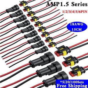 5/20/100 세트 1/2/3/4/5/6 핀 방식 방수 전기 와이어 커넥터 플러그 1.5mm 터미널 2Pin HID 자동 크세논