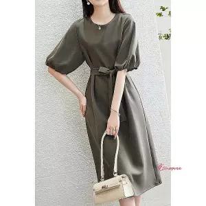 반팔원피스 정장 40대 하객룩 20대 카키 결혼식 30대 퍼프 스트랩 소매 여름 여자 여성jkl237