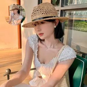 (제스트)남녀공용 벨트 페도라 여름 펀칭 밀짚모자 라탄모자