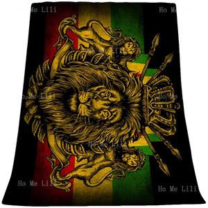 Rasta 유다 사자 에티오피아 국기 정글의 왕 레게 테마 아트워크 프린트 영감 플란넬 담요 릴리