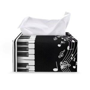 튜톨리피 티슈 박스 커버 직사각형 주방 홀더 가죽 직육면체 케이스 커버, 하단 벨트 모던 욕실 액세서리, 피아노 건반 음악 노트