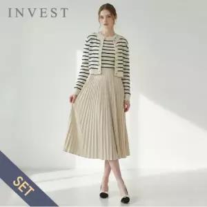 [인베스트] 플리프 배색 롱 원피스+가디건 세트_IN6S1OP3071