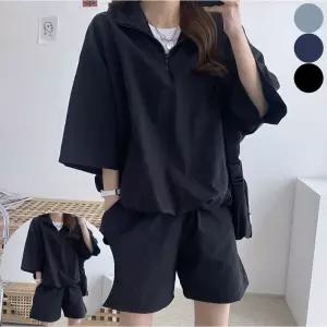 반바지 여자 여름 반집업 시원한 아노락 추리닝 세트