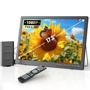 NORTHING 17.2인치 휴대용 TV(안테나 포함), 7000mAH 내장 전원 TV(USB/HDMI/AV 입력 캠핑 침실 주방 RV 파티오 차량 정전, 슬립 타이머용 소형 TV