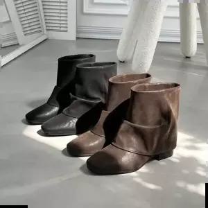 여성통굽부츠 숏부츠 스웨이드재질 폴딩 와이드셔링 워머 삭스 주름