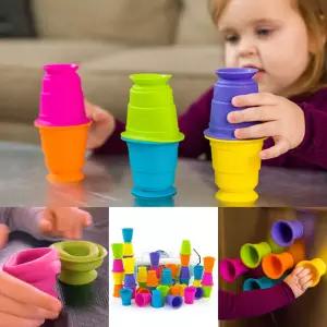 스퀴즈 실리콘플레이컵 세트 (42p) 스피드컵쌓기 스태킹게임 모래놀이 흡착식 장난감 유아