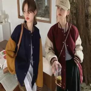 여성 패션점퍼 배색 기모 안감 겨울 기모점퍼 야구점퍼 루즈핏 자켓
