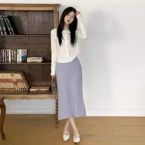 [다잇템] 여성 트임 베이직 고무줄 레이스 롱 치마_24406544_588872