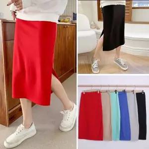 여성 심플 무지 밴딩 H라인 트임 롱 스커트 치마 -WSK0157- 봄 여름