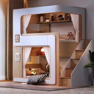 이층침대 캡슐 복층 다락 배드 자녀방 수납 원목 인테리어 책장
