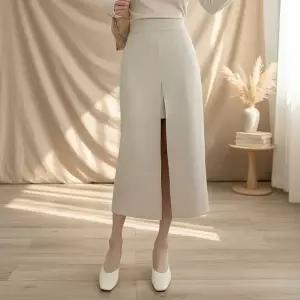 [하프클럽/옷자락]여성 앞트임 H라인 롱일자 슬림스커트