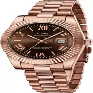 NIBOSI 남성용 아날로그 쿼츠 스테인리스 스틸 데시거 날짜 손목시계 방수 비즈니스 골드 표시 로즈 실버