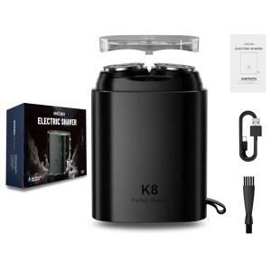 남성용 ENCHEN 미니 전기 면도기, 휴대용 마그네틱 듀얼 헤드 로터리 포켓 전기 면도기, IPX7 방수 습식 및 건식, 가정용, 자동차, 여행용 USB-C 충전식, K8, 블랙