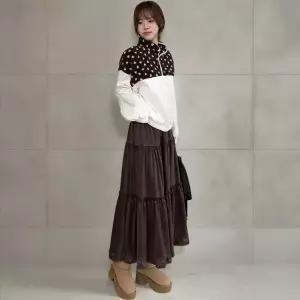 [하프클럽/]여성 레이스 프릴 밴딩 롱 맥시 스커트