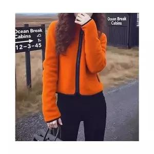 여자 캐주얼 야구 점퍼 오렌지 플리스 코트 쇼트 긴팔 집업 겨울 상의 보온 SPO마켓4