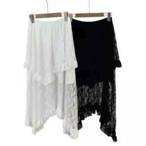 러블리혜 레이스 롱스커트 플레어 화이트 블랙 치마 스커트