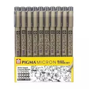 블랙 중성펜 10본 피그마 마이크론 필기구 미술용 펜 (WFKL0R2)