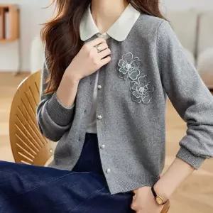 [블랙퀸][블랙퀸] 코사지 카라 니트 가디건 blk004440