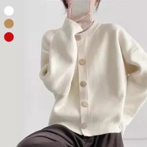 비욘드라이프 여자 라운드넥 골드 버튼 베이직 가디건 1003602