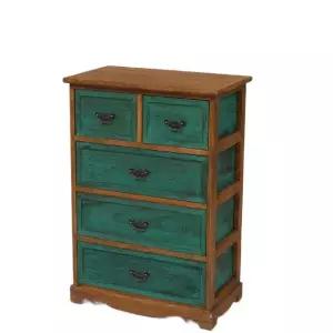 원목 서랍장 앤틱 캐비닛 미니 인테리어서랍 빈티지 번트컬러+그린서랍 4단 완전 조립 완료