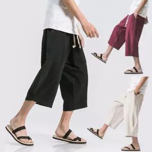 남자 여름 와이드팬츠 7부 배기 편한 밴딩 린넨 바지 빅사이즈