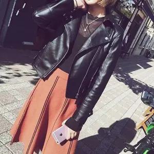 [하프클럽/]여자 해외 공항 패션 레더 검정 가죽