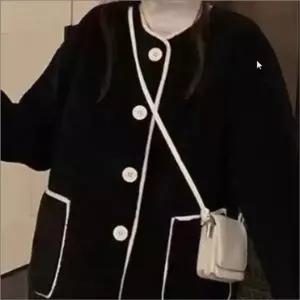 아우터 겨울 인조양털 여자 배색 가디건 뽀글이 라운드넥