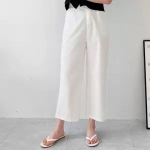 9부 핀턱 뒷밴딩 버튼 여자 린넨 포켓 일자핏 통바지 여름