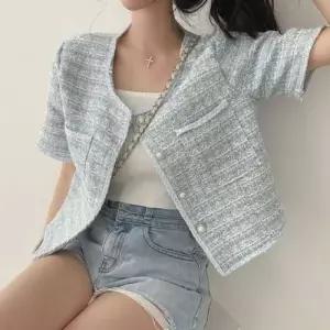 반팔 버튼 반팔 자켓 반팔 여름 여름 크롭 아 WFLQVPH